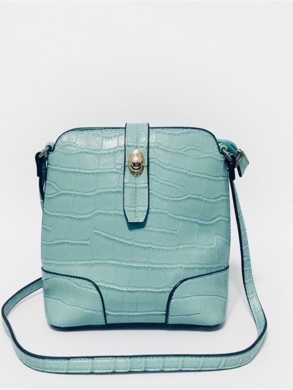 Mint/Seafoam Green Embossed Crossbody Bag
